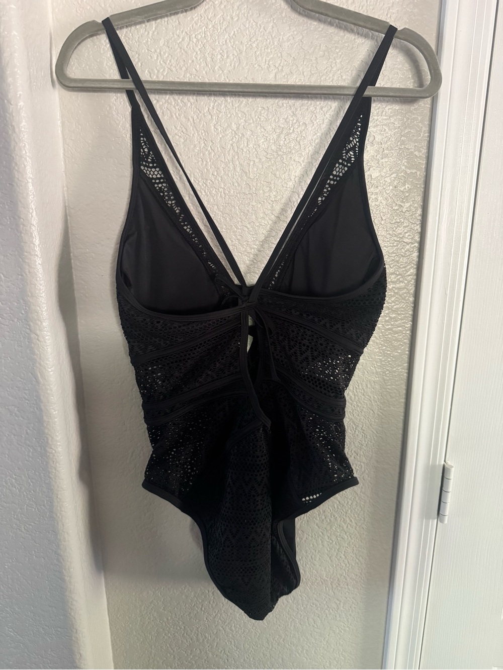 Black Crochet Lace One-Piece Swimsuit - Picture 6 of 13